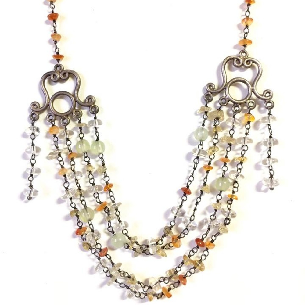 Sterling Silver Multi Stranded Beaded Necklace